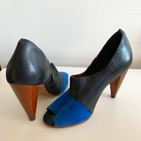 Stylish FINSK heels in blue suede/black leather - Size 36/5.5 - Picture 1 of 6